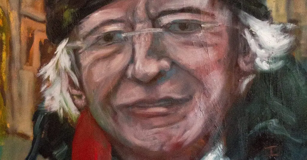 Part of a portrait of Michael D. Higgins by Sinéad Smyth