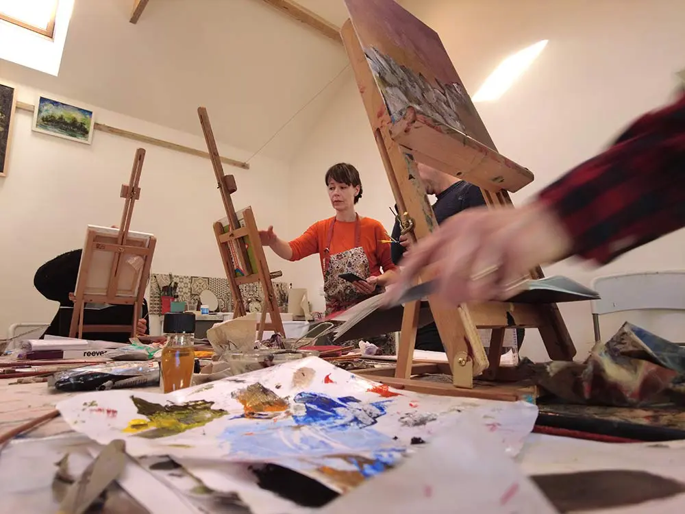An art class taking place at Inishowen Artists' Retreat and Studio