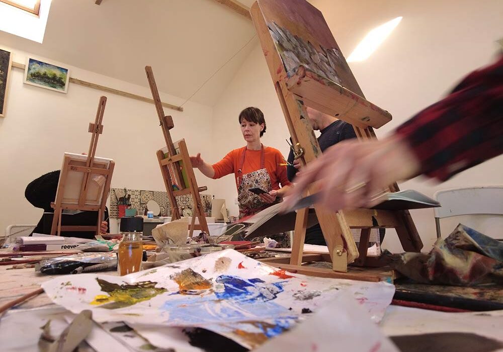 An art class taking place at Inishowen Artists' Retreat and Studio